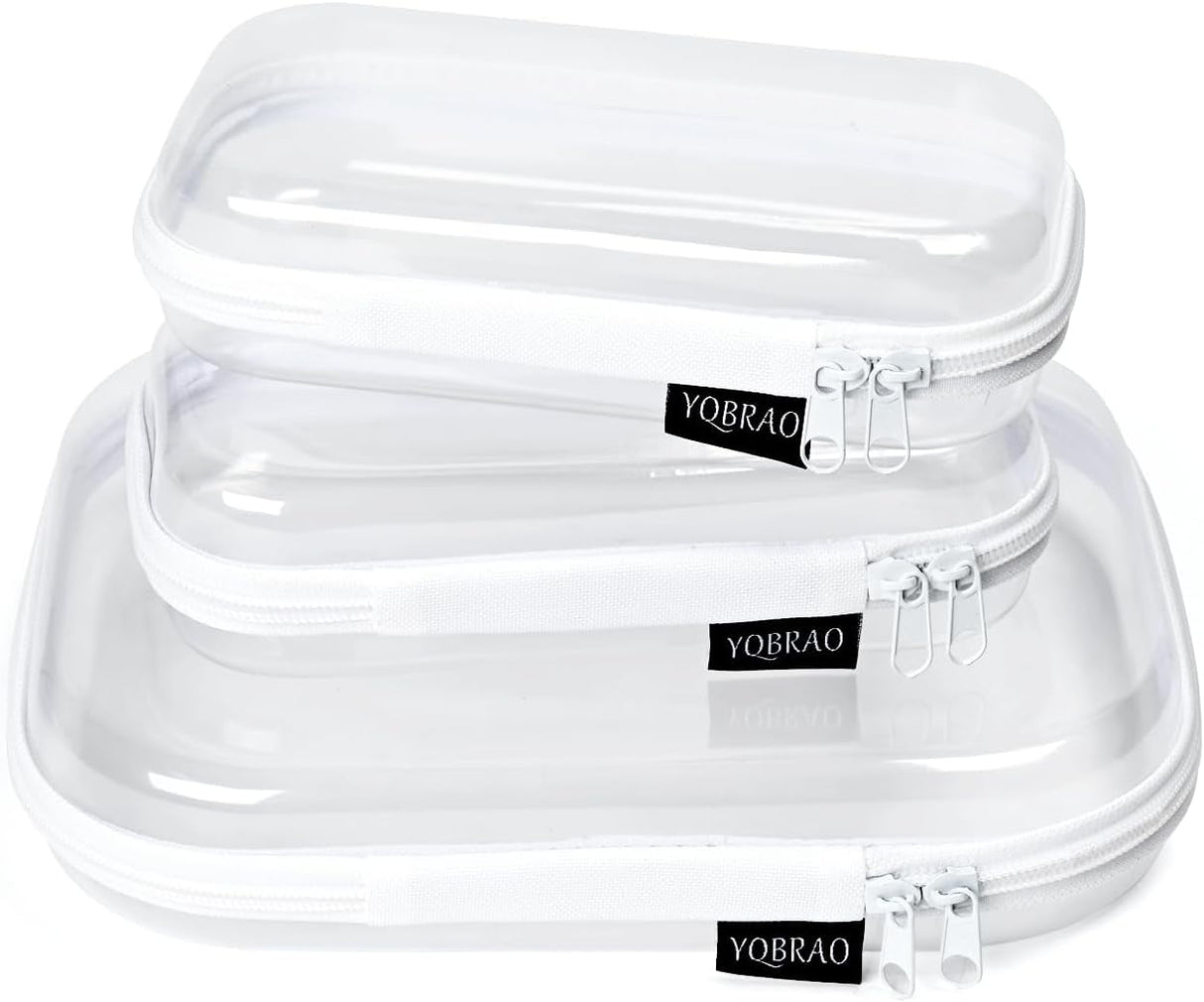 Hard Sided Clear Zipper Case for Storage- Professional-Grade Clear Zipper Pencil Case,Toy Storage Bins, Toiletry Pouch, Travel Organizer, Cosmetic Bagï¼\x88White,2 Pack, Mï¼\x89 M
