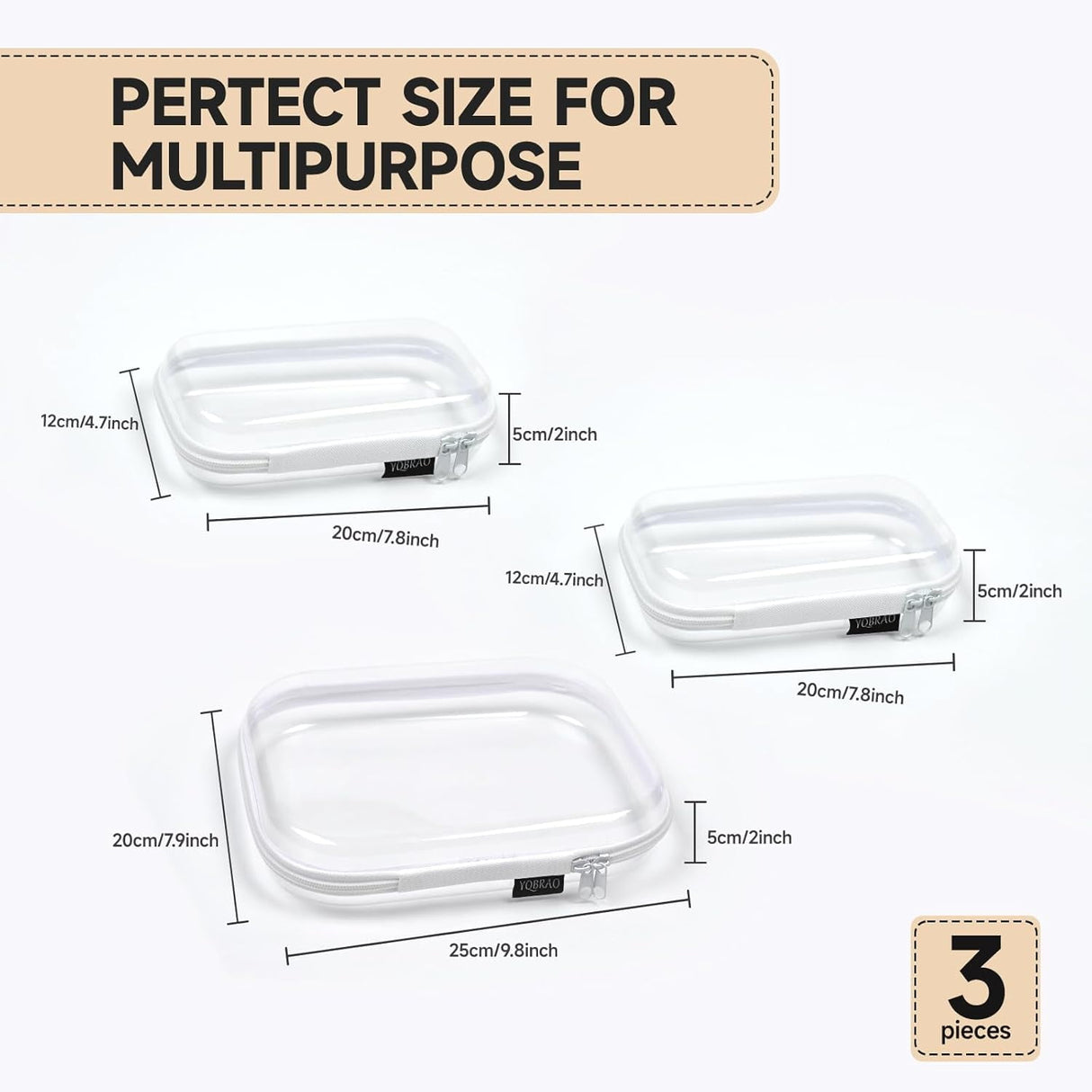 Hard Sided Clear Zipper Case for Storage- Professional-Grade Clear Zipper Pencil Case,Toy Storage Bins, Toiletry Pouch, Travel Organizer, Cosmetic Bagï¼\x88White,2 Pack, Mï¼\x89 M