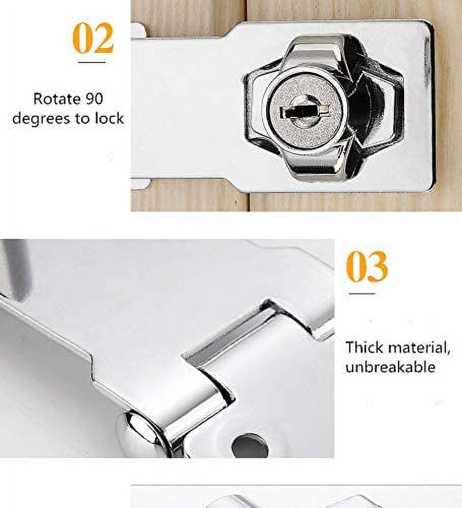 2 Packs Keyed Locks Twist Knob Locking Hasp for Small Doors, Cabinets and More,Stainless Steel Steel, Catch Latch Safety Lock with Keys (4inch, Silver)