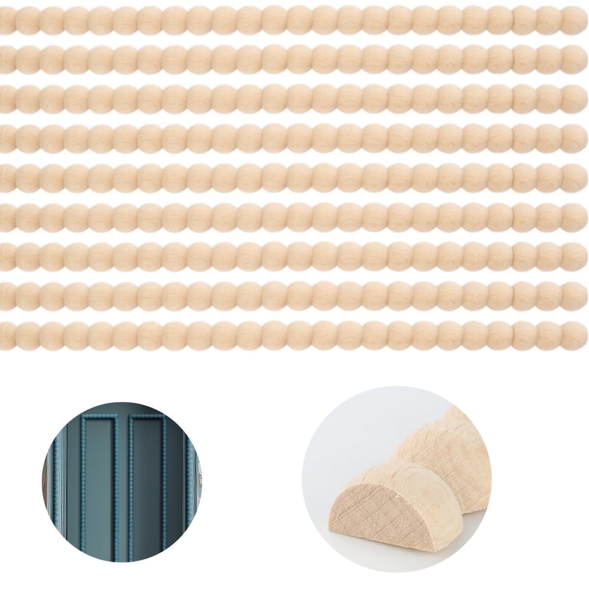 Unfinished Half Wooden Trim,Half Beads Trim Molding,Set of 12 Unfinished 3D Decorative Beads for Home,for DIY Cabinets,Home Decor