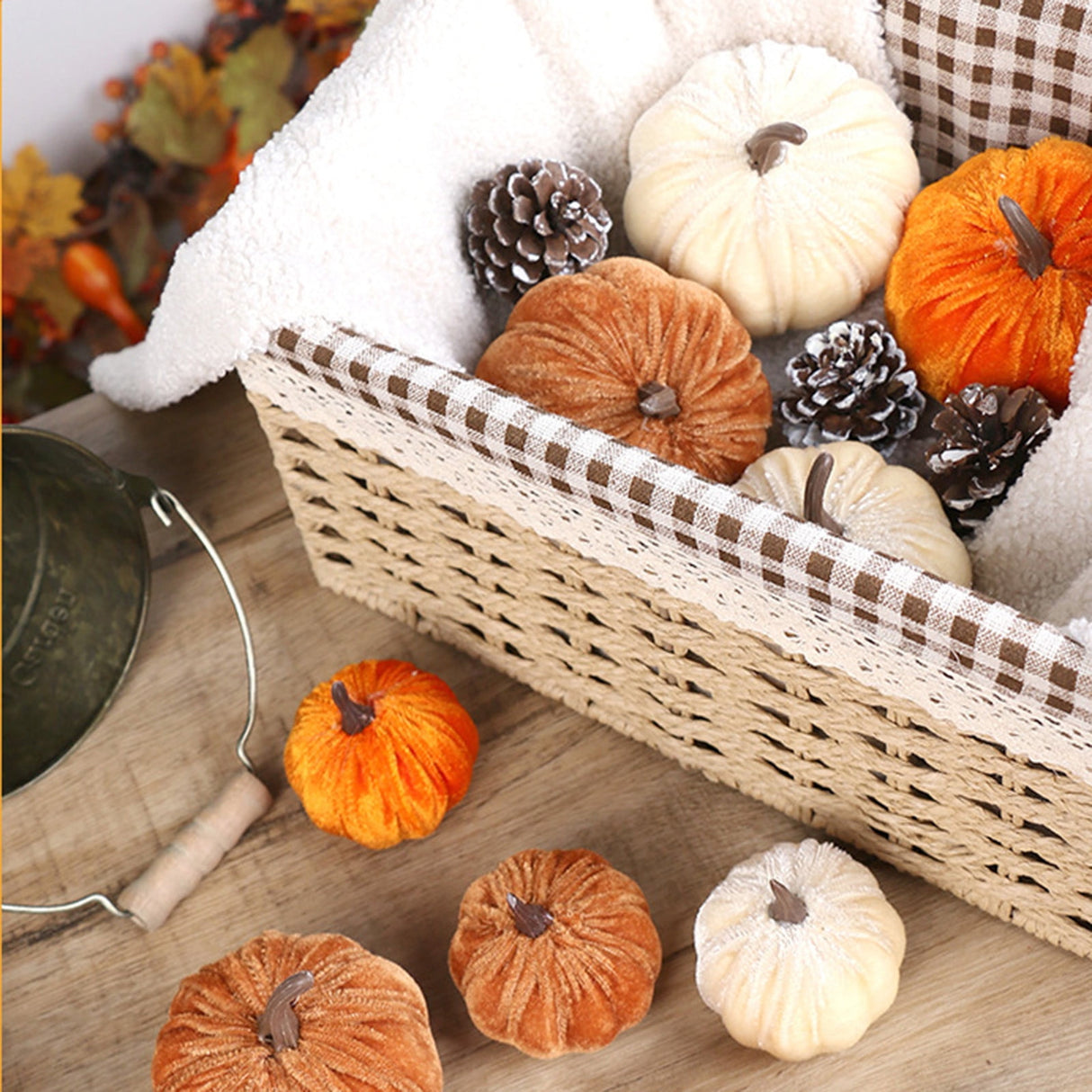 Artificial Pumpkins Decoration, Fake Faux Velvet Foam Fabric Pumpkins Ornaments, Mini Pumpkins Toy Fall Decorative Pumpkin Shaped for Thanksgiving Table Home Decorations(M, Beige) M Orange