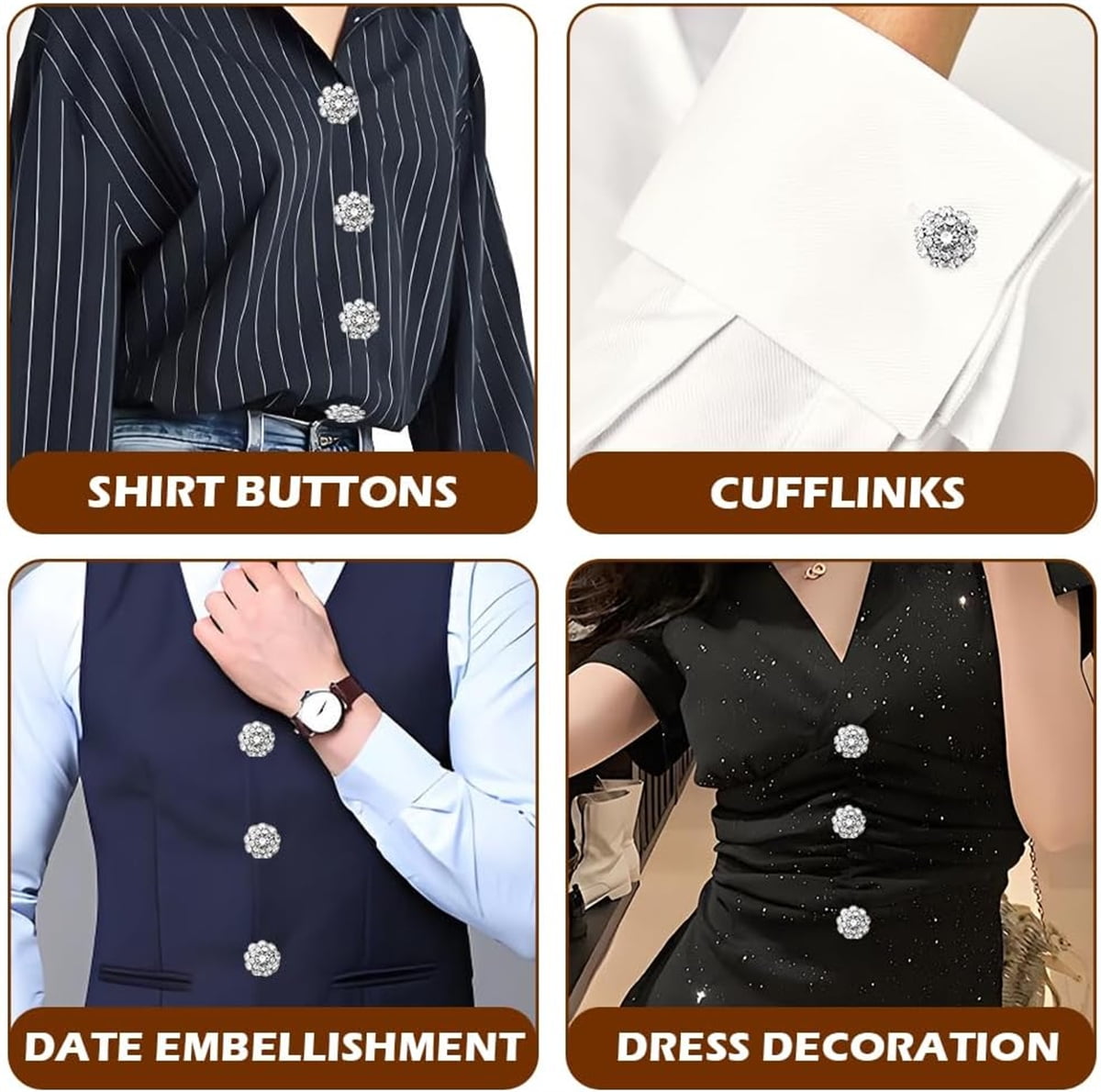Rhinestone Button Cover 5 Pcs Golden Crystal Cover for Women Blouses Detachable Shirt Clips Buttons Crystal Fancy Buttons for Dress Suit Jeans Clothing DIY Holiday Decoration Embellishments Silver
