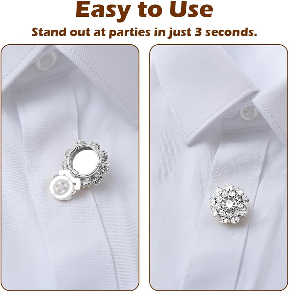 Rhinestone Button Cover 5 Pcs Golden Crystal Cover for Women Blouses Detachable Shirt Clips Buttons Crystal Fancy Buttons for Dress Suit Jeans Clothing DIY Holiday Decoration Embellishments Silver