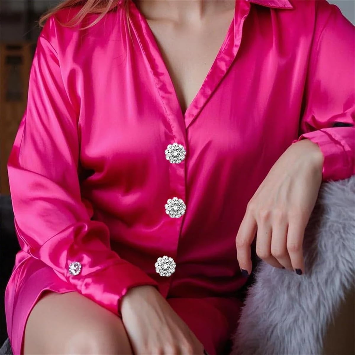 Rhinestone Button Cover 5 Pcs Golden Crystal Cover for Women Blouses Detachable Shirt Clips Buttons Crystal Fancy Buttons for Dress Suit Jeans Clothing DIY Holiday Decoration Embellishments Silver