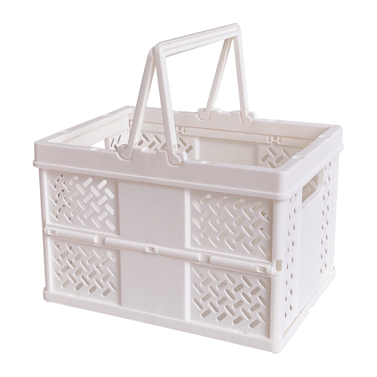 Foldable Storage Baskets with Handle, Portable Shower Basket, Vegetable Fruit Storage Organizers Box, Multifunctional Shopping Basket Outdoor Picnic Basket for Home, Picnic, Shopping White