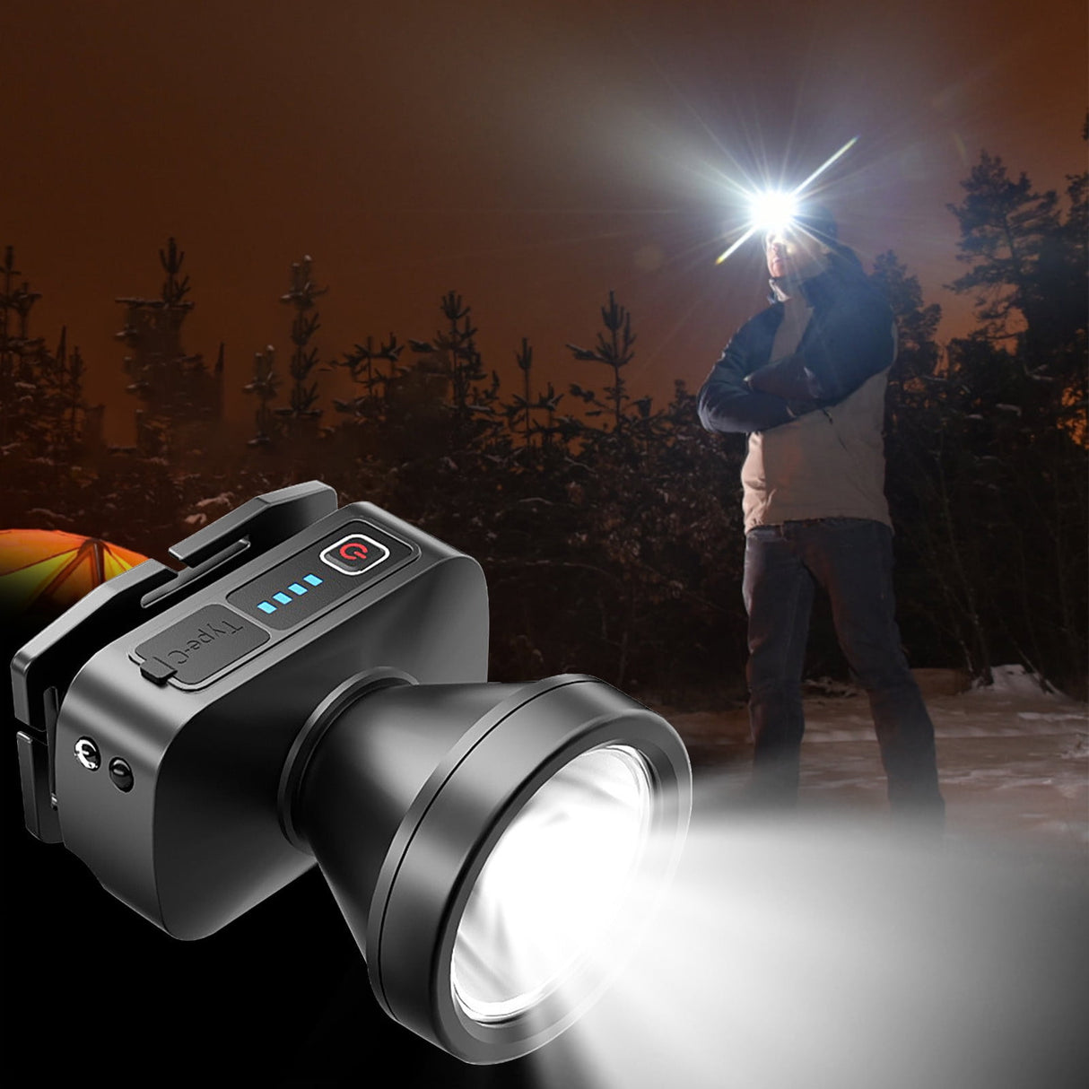 Rechargeable LED Headlamp, LED Spotlight Flashlight Outdoor, Long Lasting Large Waterproof Spot Light, Outdoor Fishing Night Fishing Lamp, Camping Light, for Hunting Boating Camping Black