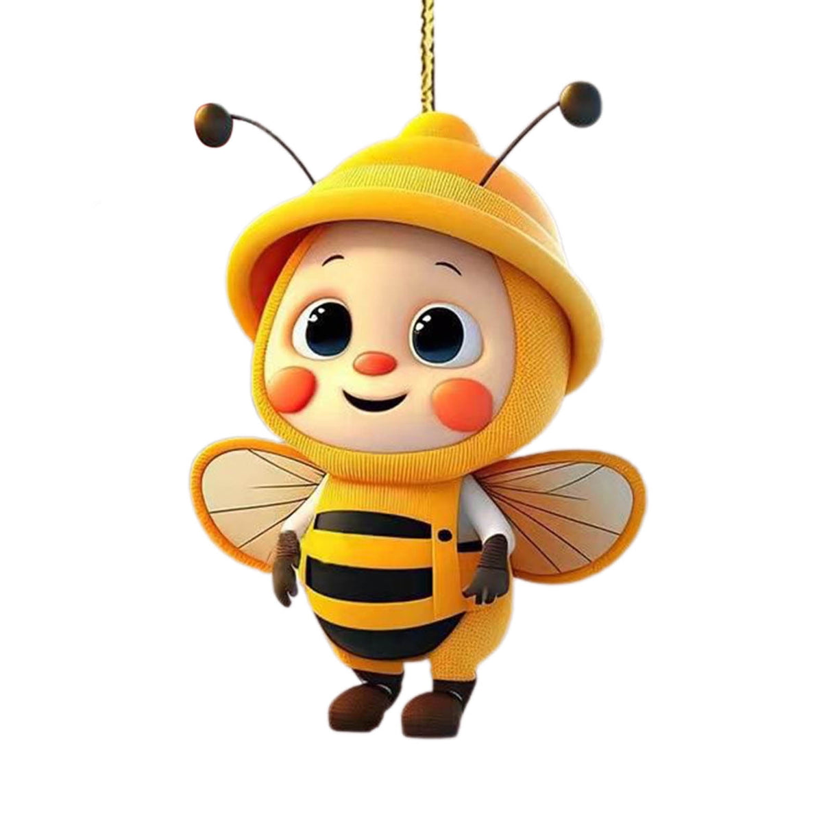 6PCS Christmas Cute Bee Hanging Ornaments, 3.15" Flat Christmas Tree Hanging Pendants, Acrylic Yellow Honeybee with Hat Indoor Decoration for Home Party Holiday Xmas Tree Door Decor As shown