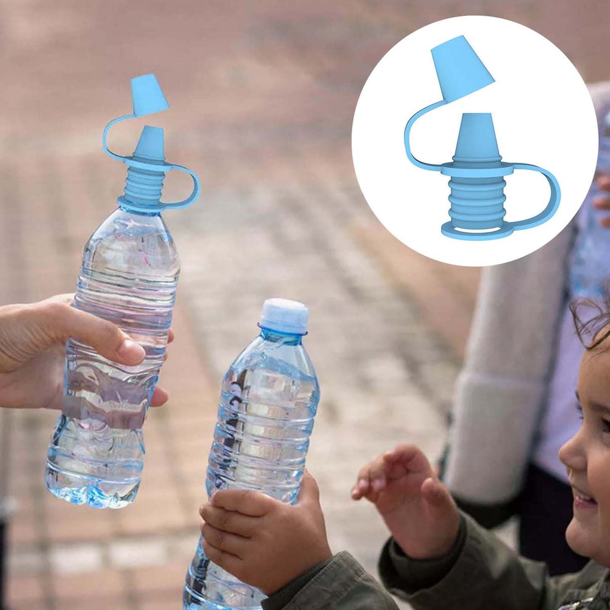 Original Water Bottle Topper, Silicone Sippy Top Spout with Protective Cap, Multifunctional Water Bottle Nozzle, 2-in-1 Water Bottle Cap, Silicone Topper for Food Pouch Blue
