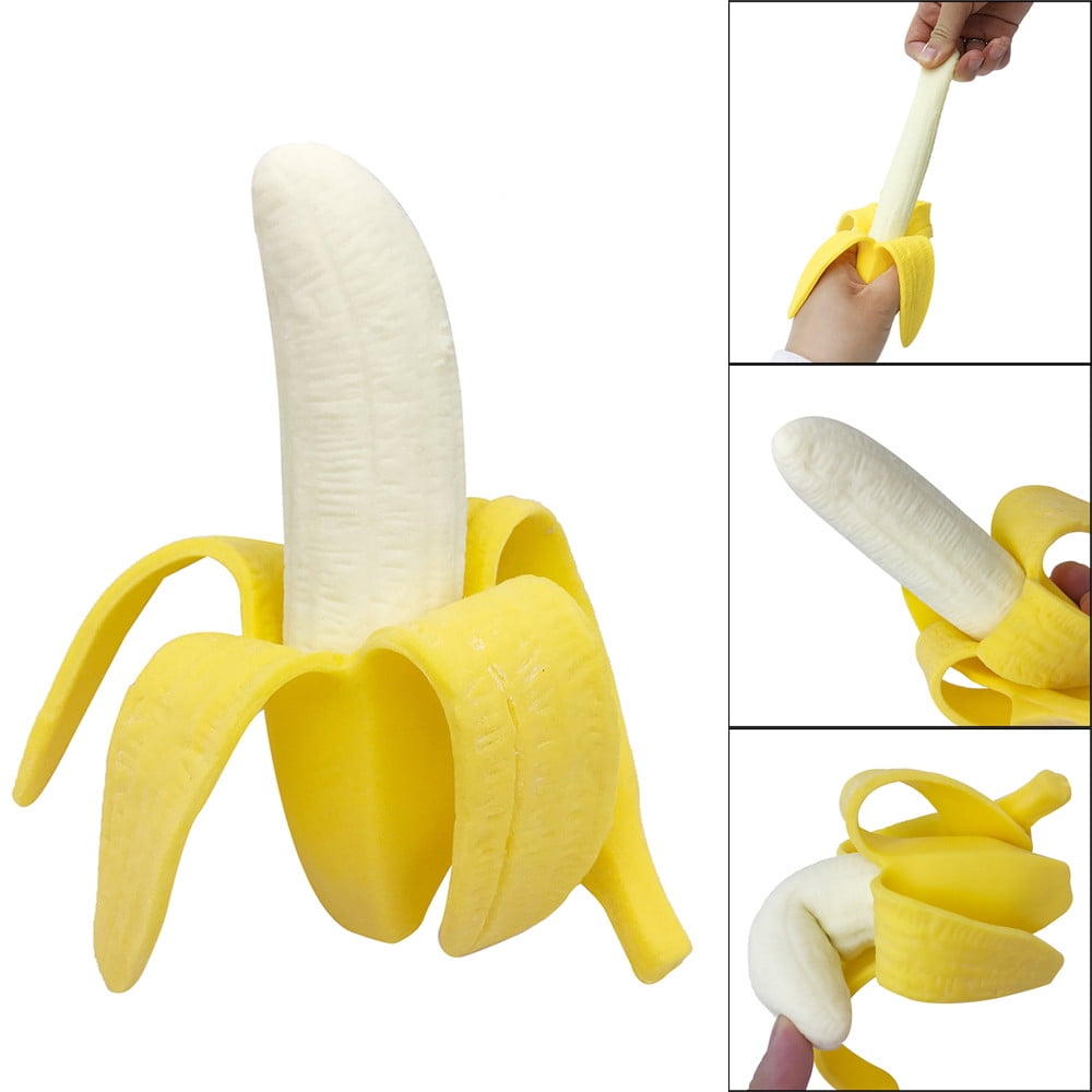 Banana Stress Ball, Soft Simulation Banana Fruit Squeezed Toys, Stretchy Banana Stress Ball Sensory Toys for Birthday Party Holiday Christmas Gift 1PC