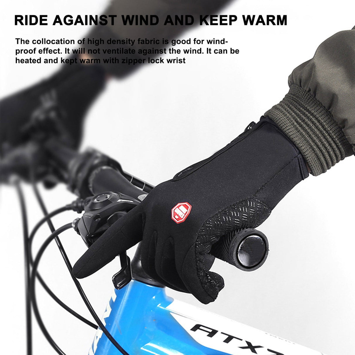 Plush Thermal Gloves with Zipper, Windproof & Waterproof Thermal Non-Slip Gloves, Winter Outdoor Touch Screen Gloves for Running, Cycling, Hiking, Travel XL Black