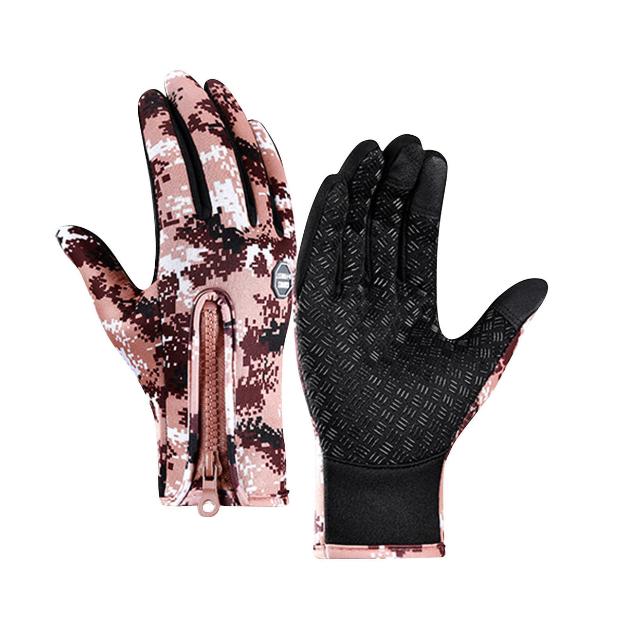 Plush Thermal Gloves with Zipper, Windproof & Waterproof Thermal Non-Slip Gloves, Winter Outdoor Touch Screen Gloves for Running, Cycling, Hiking, Travel XL Coffee