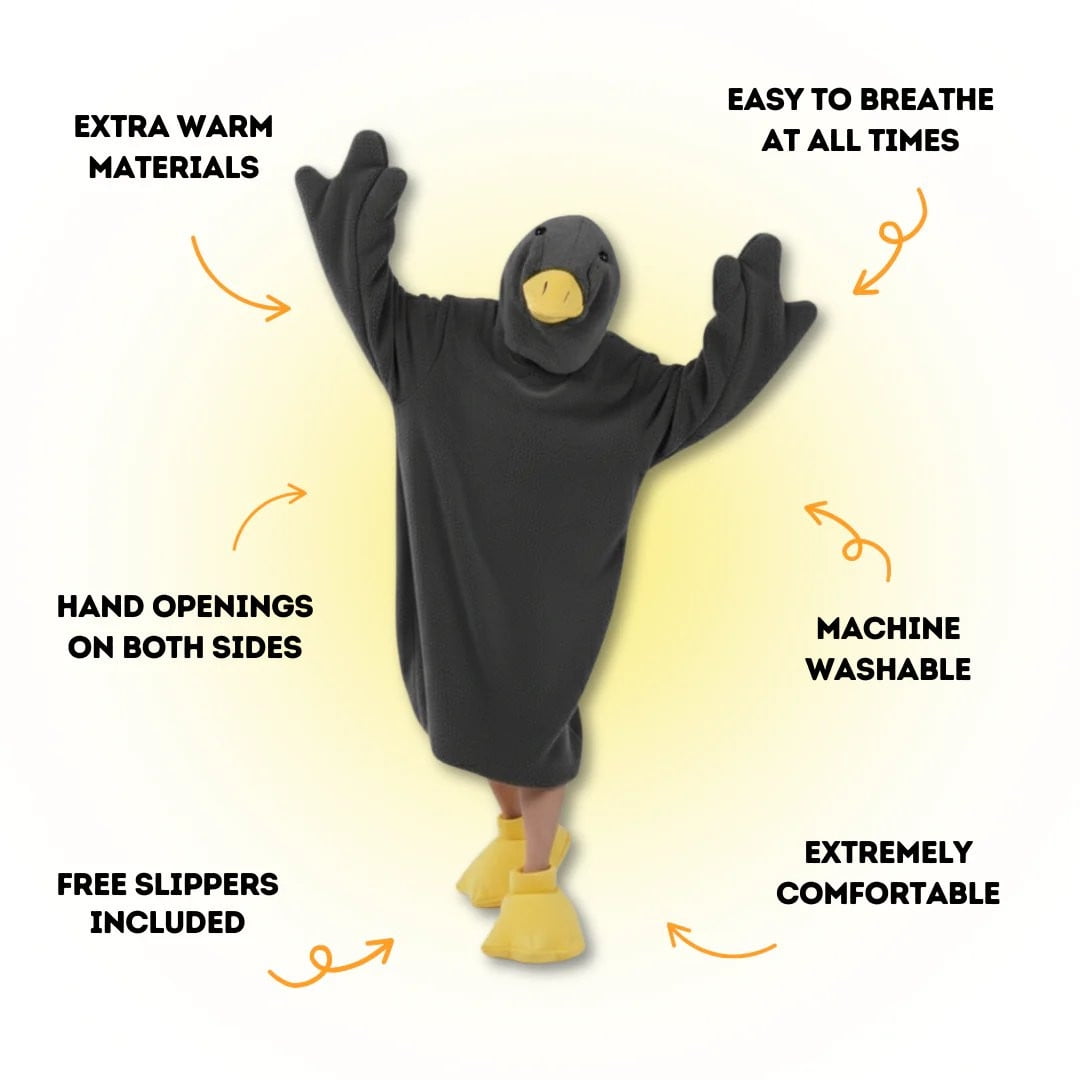 Goose Blanket Hoodie Onesie, Large Warm Wearable Flannel Blankets with Sleeves and Gooses Feet Slippers, for Festival Home Party Holiday Indoor XXL Gray