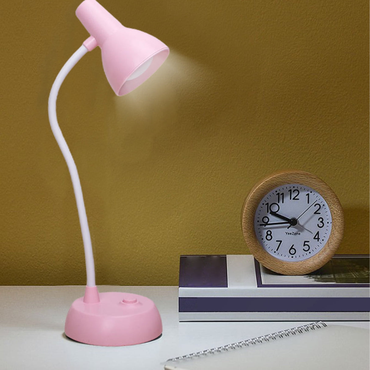 Cute Desk Lamp with USB Charging Port, Dimmable LED Reading Lamp, Flexible Gooseneck Auto Dimming Table Task Light, Bedside Reading Table Lamp, for Home Office Dorm Bedside White