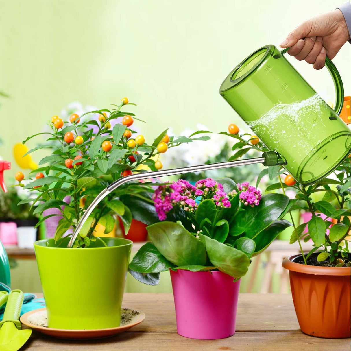 Plants Watering Jug, Portable Flower Mister, 1L Long Neck Sprinkler, Gardening Can, Household Gardening Watering Pot, for Indoor Herbs Vegetables Bonsai Balcony Plants, Outdoor Watering Container Gray