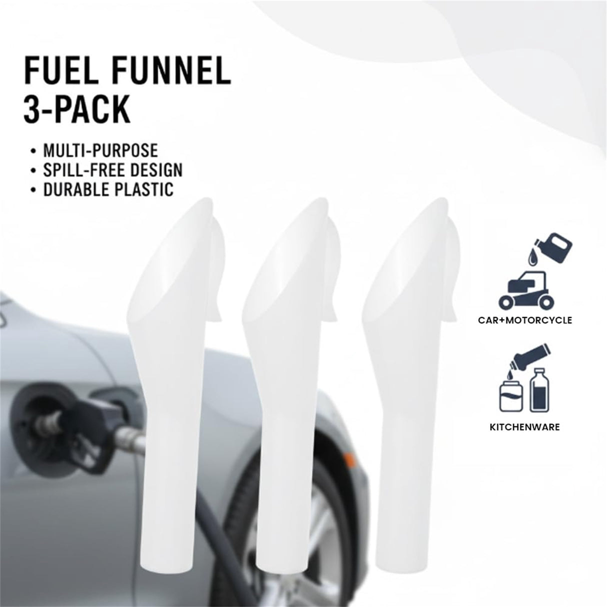 Set of 3 Fuel Filler Portable Spill Free Plastic Funnels for Automotive Use 1.57x0.79x6.69In Durable Filler Accessories for Indoor and Outdoor