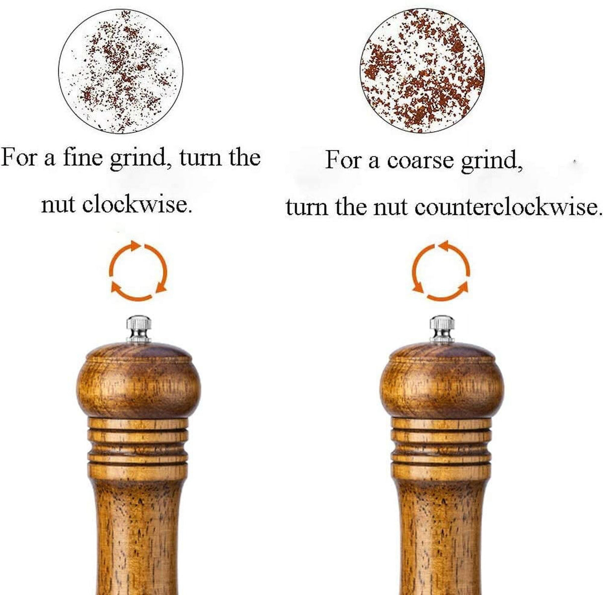 Oak Wood Salt and Pepper Grinder Set: Premium Mills Shakers with Adjustable Coarseness (Set of 2) - 5inch
