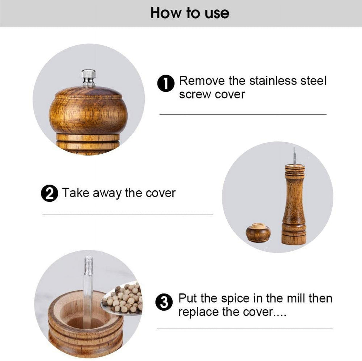 Oak Wood Salt and Pepper Grinder Set: Premium Mills Shakers with Adjustable Coarseness (Set of 2) - 5inch