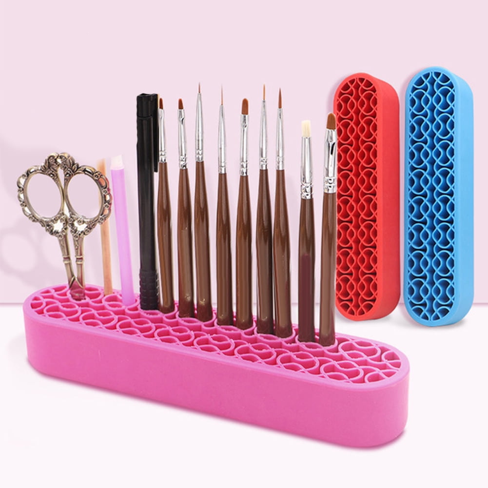 Makeup Beauty Brush Holder Organizer, Lipstick Holder Case Silicone Nail Polish Storage Rack Professional Cosmetic Display Box Red