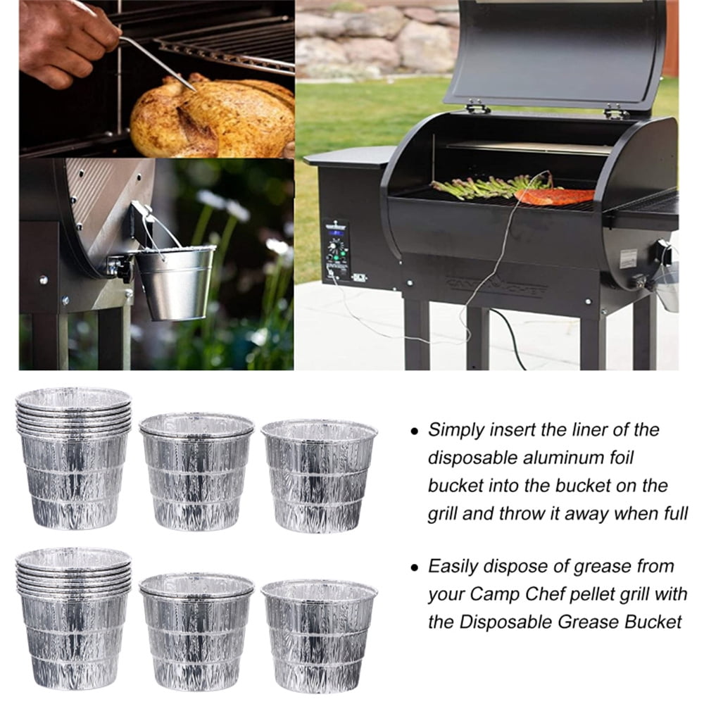 Grill Bucket for Grease, Grease Bucket with 12 Pcs Drip Grease Liners, Grill Smoker Bucket, for Camp Chef, for Traeger 20/22/34 Series, Pit Boss, Pellet Oklahoma Joe Rec Tec