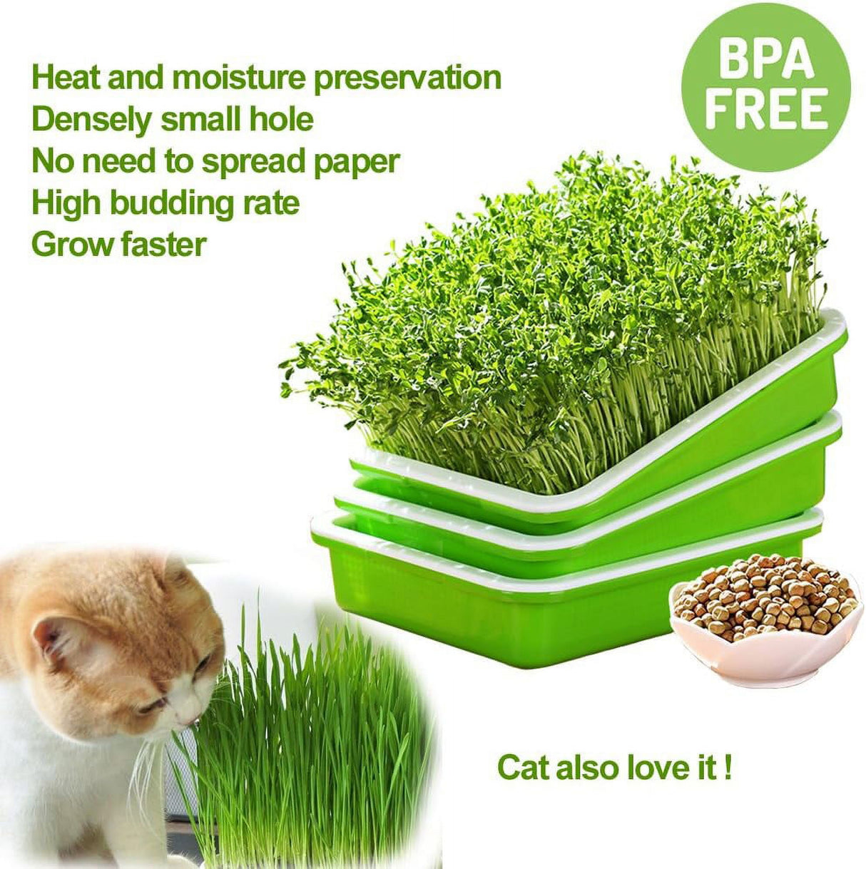 BPA Free Hydroponics Soilless Seeds Sprouter Microgreen Seed Sprouter Trays Seed Germination Double Tier Grow Trays with Lid 5PCS-Seed Sprouter Tray