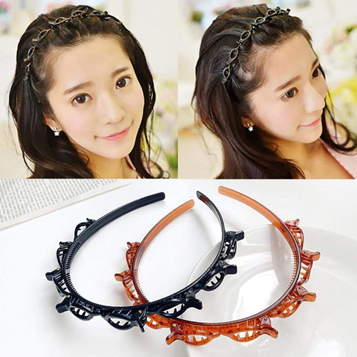 Headbands for Women Head bands with Braided Hair Clips for Girls Thin Headband with Clips