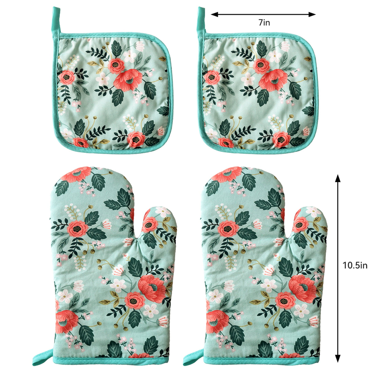 4 Pack Oven Mitts and Pot Holders Set, Heat Resistant Fabric Bake Pot Holders Gloves, Yellow Floral