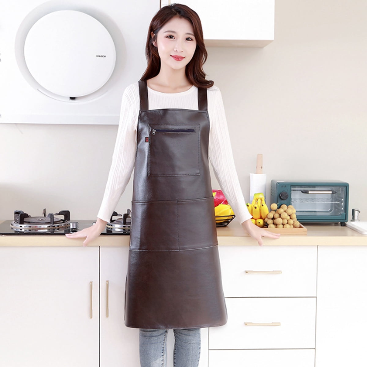Waterproof Rubber Vinyl Apron - Heavy Duty Model - Stay Dry - Industrial Chemical Resistant Plastic - Leather Apron for Kitchen, Cooking, Dishwashing, Dog Grooming - Black Coffee