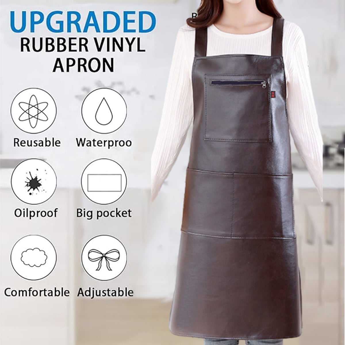 Waterproof Rubber Vinyl Apron - Heavy Duty Model - Stay Dry - Industrial Chemical Resistant Plastic - Leather Apron for Kitchen, Cooking, Dishwashing, Dog Grooming - Black Coffee