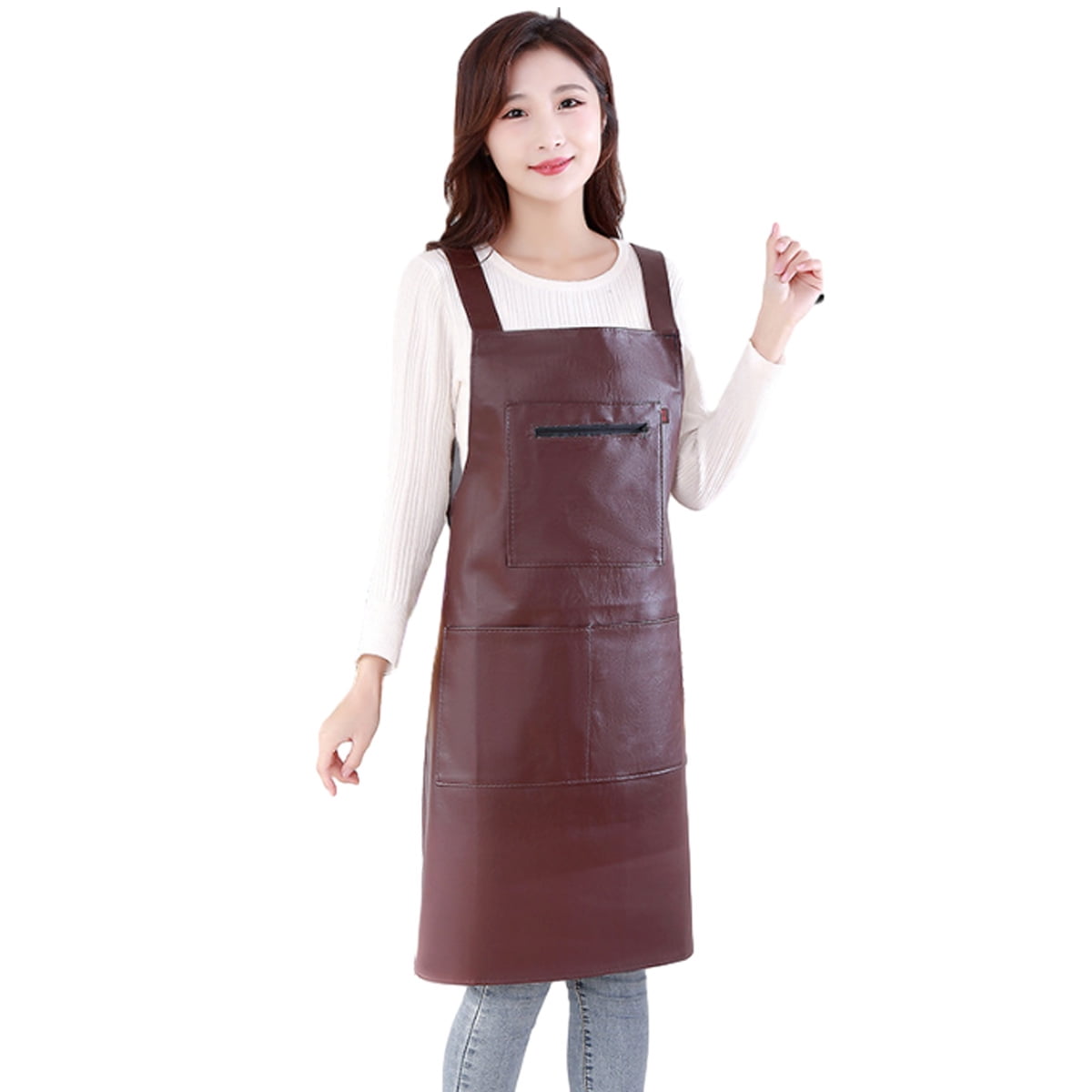 Waterproof Rubber Vinyl Apron - Heavy Duty Model - Stay Dry - Industrial Chemical Resistant Plastic - Leather Apron for Kitchen, Cooking, Dishwashing, Dog Grooming - Black Dark Red
