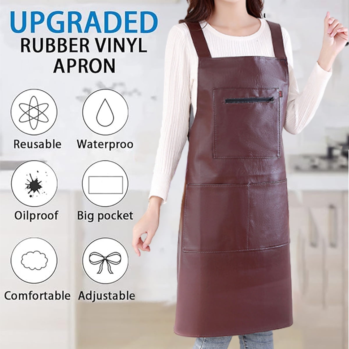 Waterproof Rubber Vinyl Apron - Heavy Duty Model - Stay Dry - Industrial Chemical Resistant Plastic - Leather Apron for Kitchen, Cooking, Dishwashing, Dog Grooming - Black Dark Red