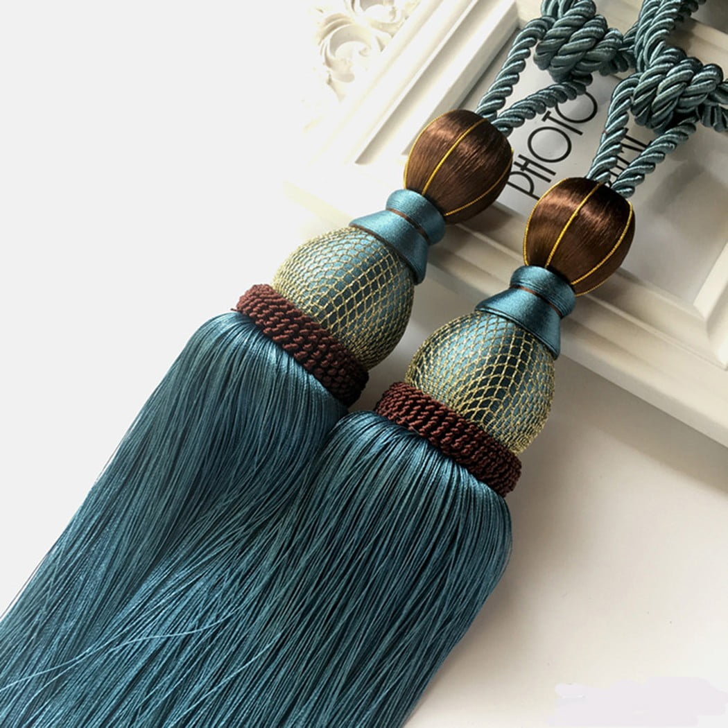2pcs Large Tie Backs Ball Tassel Curtain Rope Tieback,Gold Blue