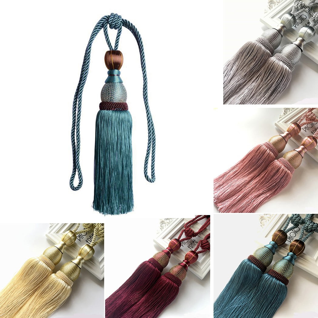 2pcs Large Tie Backs Ball Tassel Curtain Rope Tieback,Gold Blue