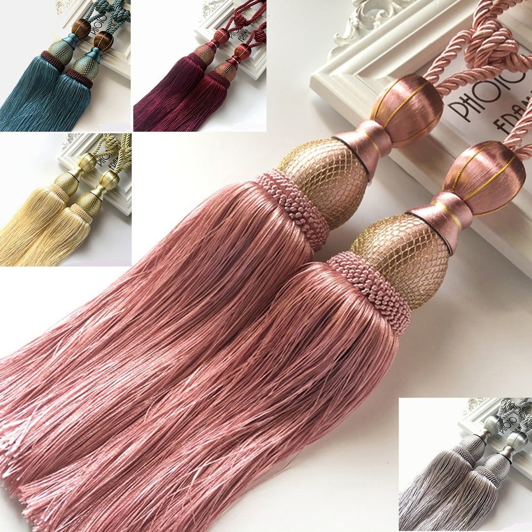 2pcs Large Tie Backs Ball Tassel Curtain Rope Tieback,Gold Blue