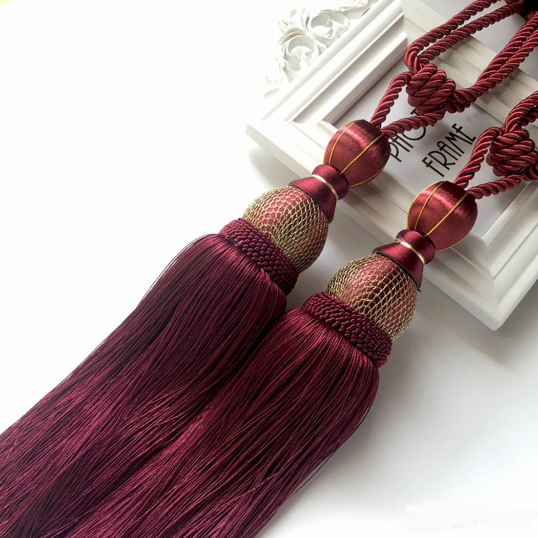 2pcs Large Tie Backs Ball Tassel Curtain Rope Tieback,Gold Red