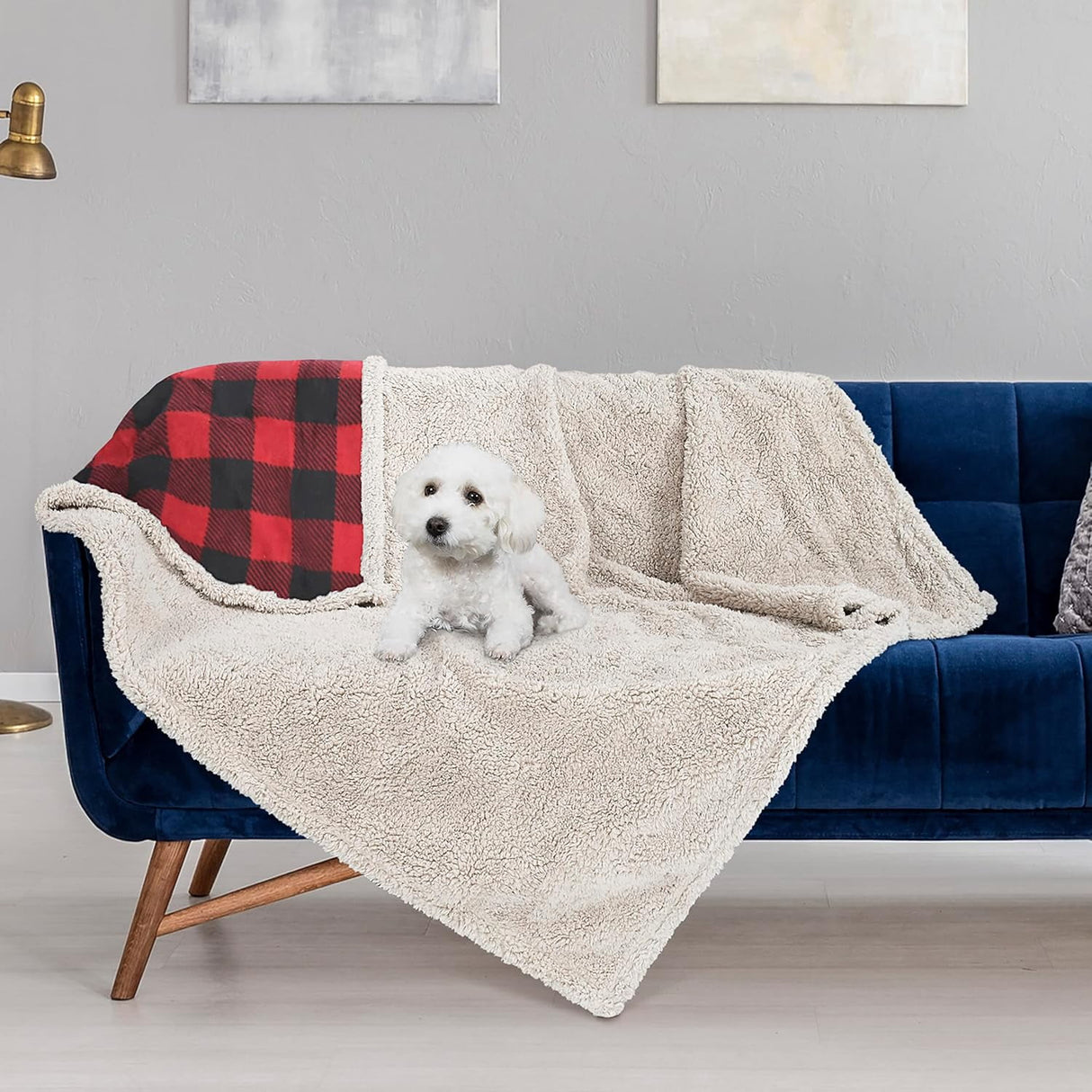 Waterproof Pet Blanket, Pee Urine Proof Dog Blanket Cover for Couch Bed Furniture Protector, Liquid Proof Blanket for Small Medium Dogs, Buffale Red/Tuape, 50” x 60”. Buffale Red/Tuape