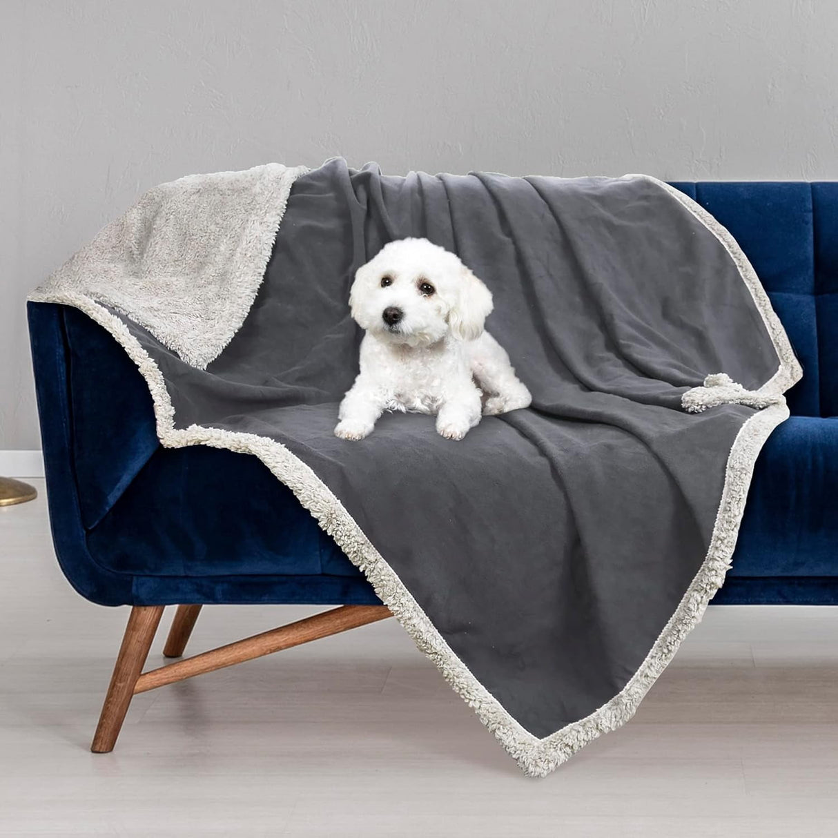 Waterproof Pet Blanket, Pee Urine Proof Dog Blanket Cover for Couch Bed Furniture Protector, Liquid Proof Blanket for Small Medium Dogs, Buffale Red/Tuape, 50” x 60”. Gray/Tuape