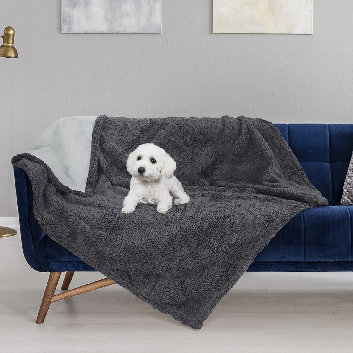 Waterproof Pet Blanket, Pee Urine Proof Dog Blanket Cover for Couch Bed Furniture Protector, Liquid Proof Blanket for Small Medium Dogs, Buffale Red/Tuape, 50” x 60”. Lt Gray/Dk Gray