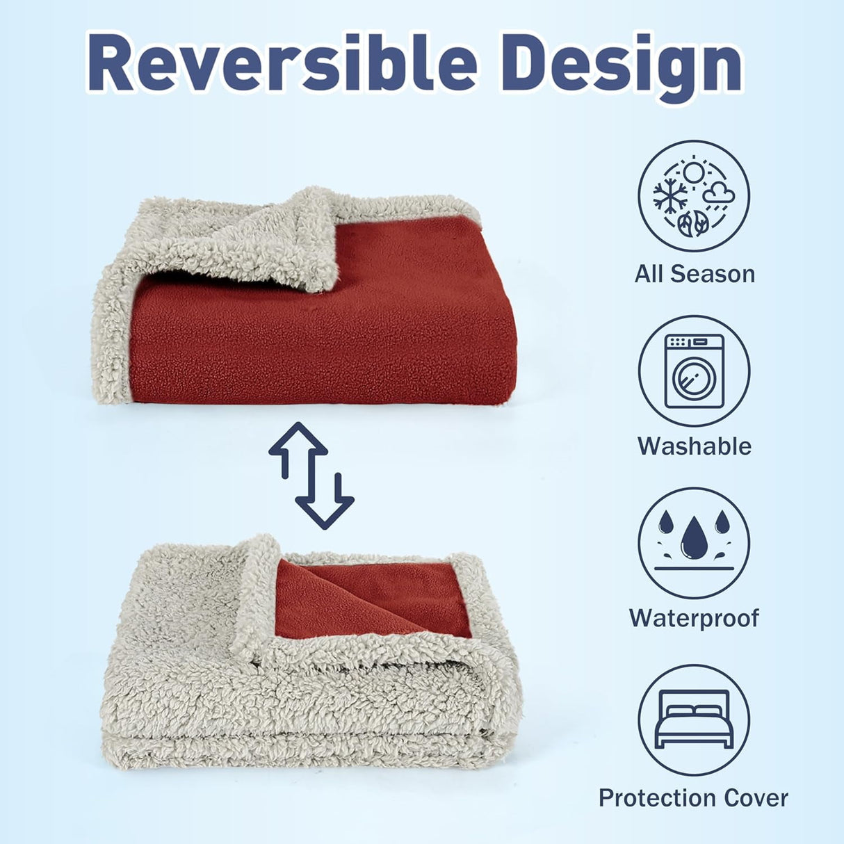 Waterproof Pet Blanket, Pee Urine Proof Dog Blanket Cover for Couch Bed Furniture Protector, Liquid Proof Blanket for Small Medium Dogs, Buffale Red/Tuape, 50” x 60”. Wine/Tuape