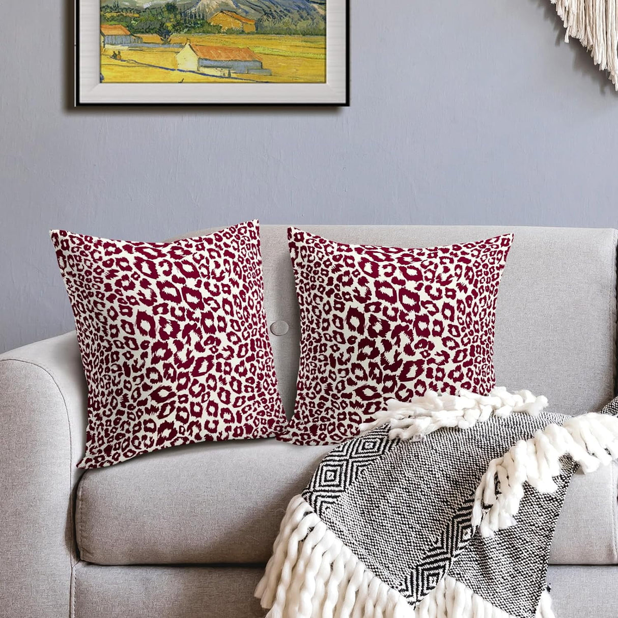 Lime Green White Leopard Print Pillow Covers 18x18 Inch Set of 2 Cheetah Animal Spots Decorative Throw Pillows For Couch Farmhouse Chinoiserie Pillow Cases Home Decor For Room Sofa Bed Porch Outdoor 16" x 16" Blue Leopard