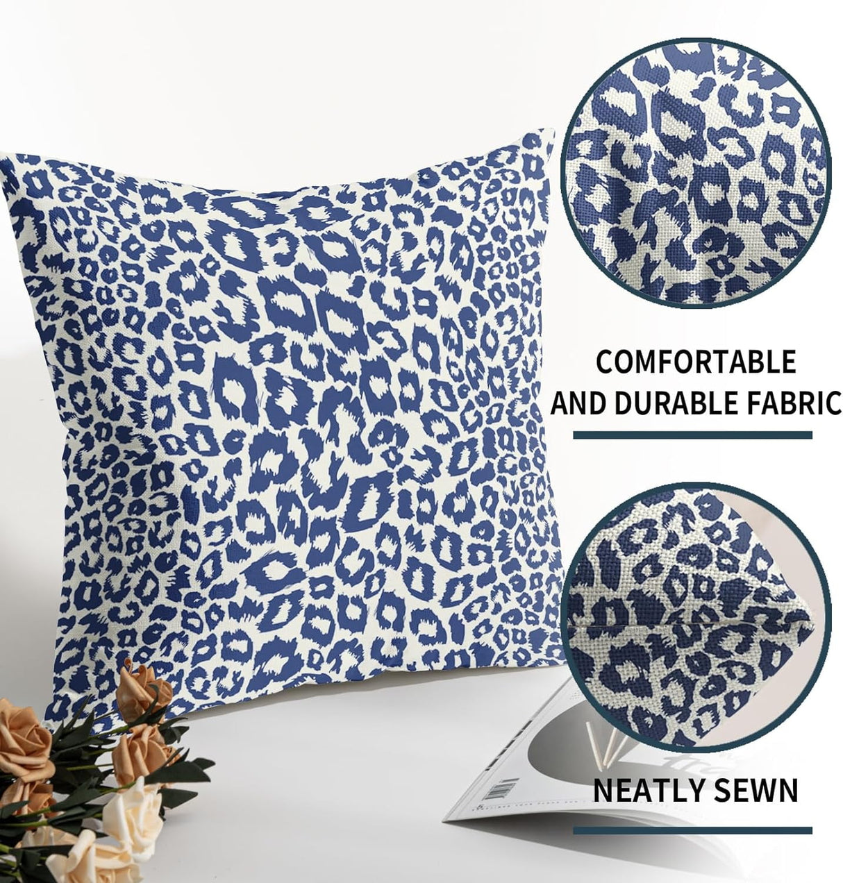 Lime Green White Leopard Print Pillow Covers 18x18 Inch Set of 2 Cheetah Animal Spots Decorative Throw Pillows For Couch Farmhouse Chinoiserie Pillow Cases Home Decor For Room Sofa Bed Porch Outdoor 18" x 18" Blue Leopard