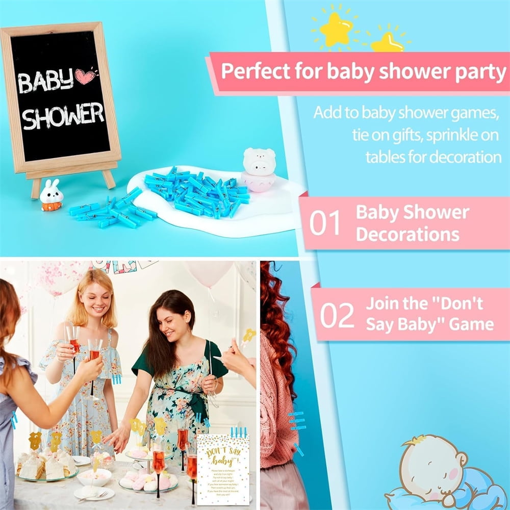 100Pcs Blue Clothes Pins for Baby Shower Game Mini Premium Plastic Clothespins Small Baby Shower Decorations for Party Gender Reveal Game DIY Blue