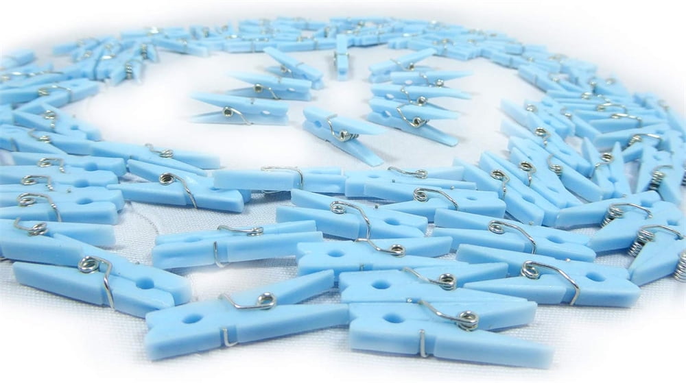 100Pcs Blue Clothes Pins for Baby Shower Game Mini Premium Plastic Clothespins Small Baby Shower Decorations for Party Gender Reveal Game DIY Blue