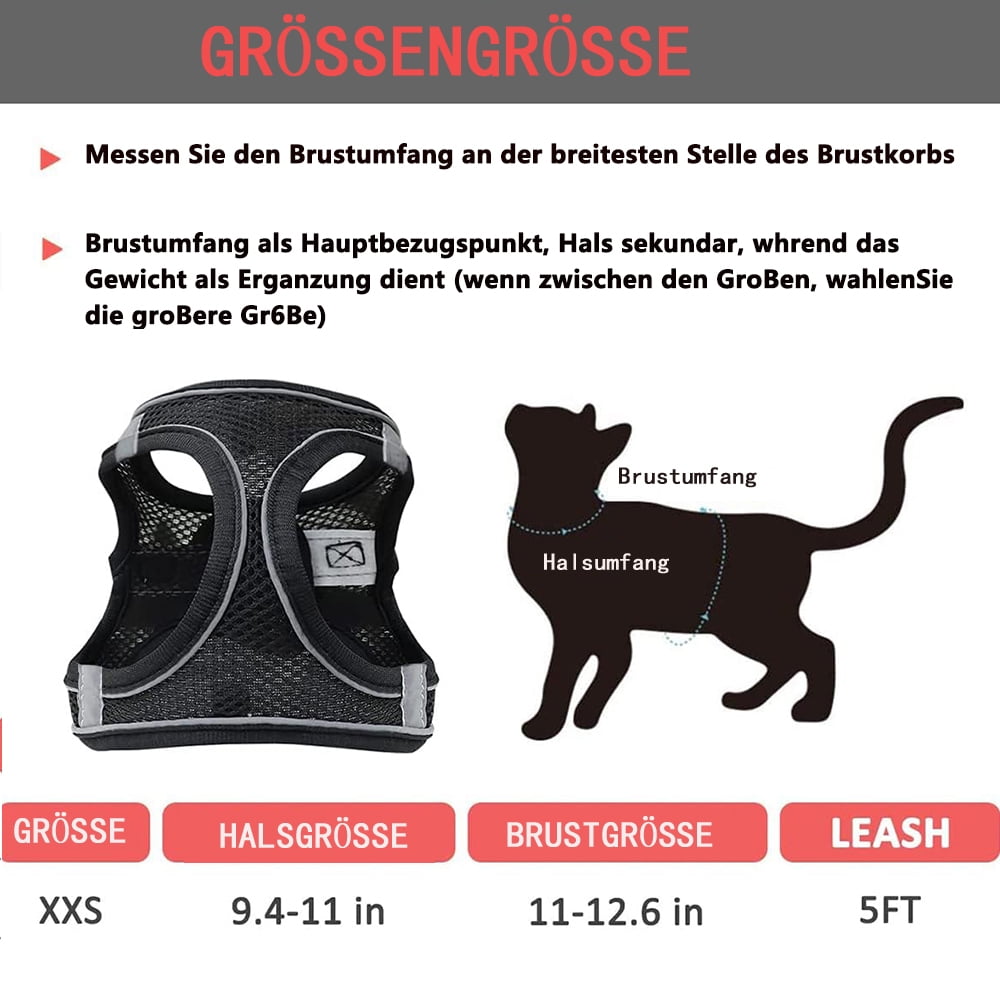 Escape-Proof Cat Harness & Leash Set for Cats, Kittens, Dogs, Puppies - XXS Size
