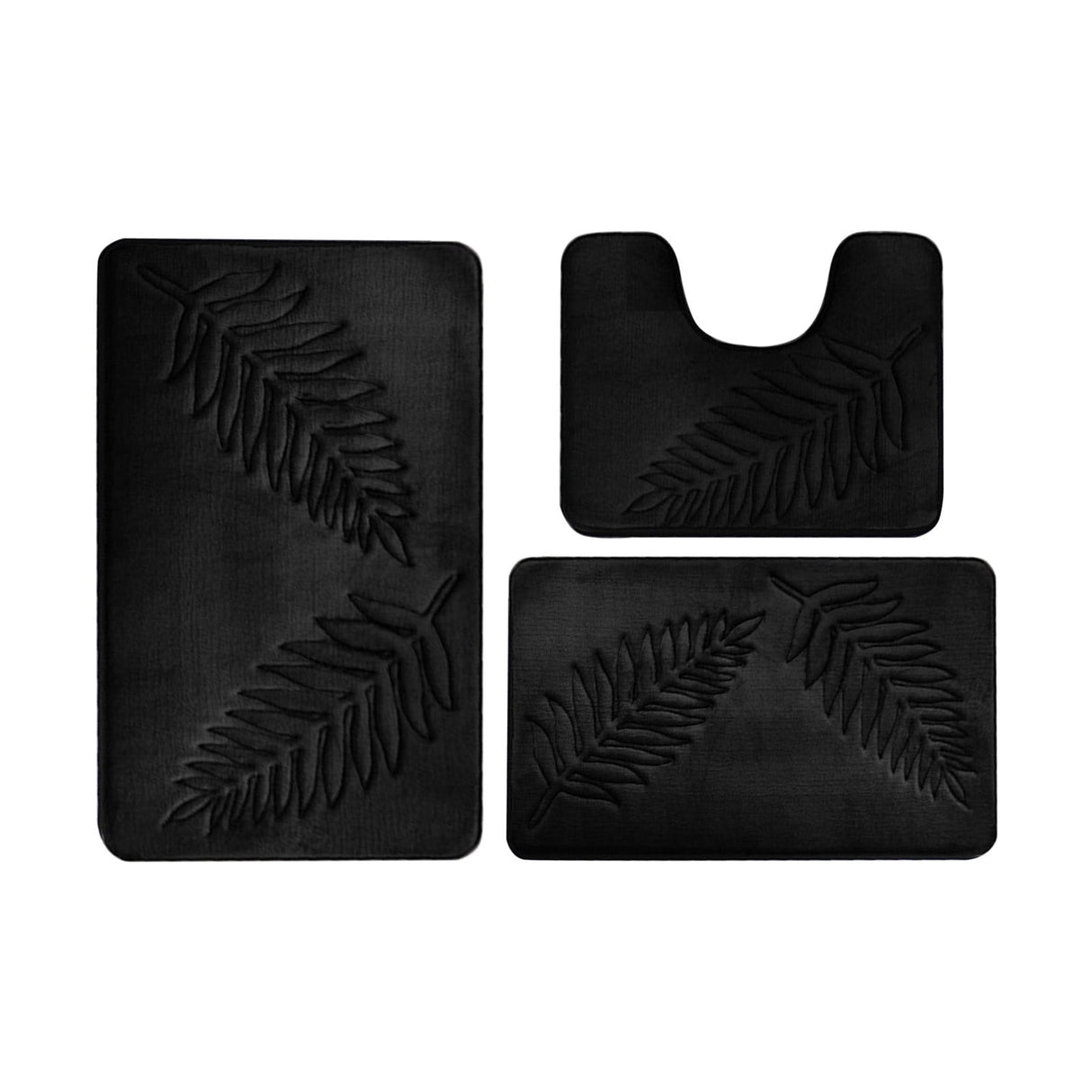 3 Pcs Bathroom Rugs, Leaves Bath Mat Toilet Mats, Soft Comfortable Non-Slip Bathroom Rug Set, Bath Mats for Bathroom, Machine Washable Bath Mat Bathroom Rug Sets, 20x31.5in, Black 3pc Navy