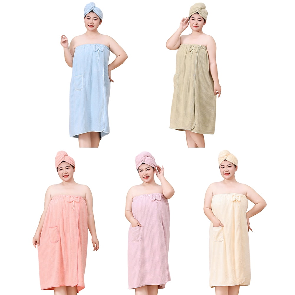 Bath Towel Wrap Women Plus Size - Adjustable Soft Microfiber Shower After Body Wraps with Hair Drying Towel Absorbent & Quick Drying for Gym Shower, Beach, Spa, Sauna Blue