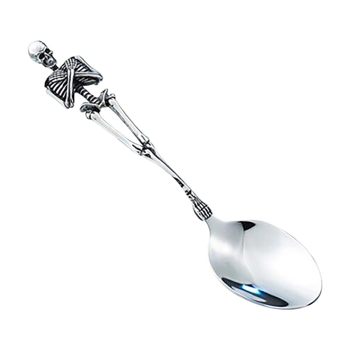 Stainless Steel Skeleton Skull Spoon and Fork Flatware Tableware Gifts for Halloween Easter and Christmas (Spoon) A