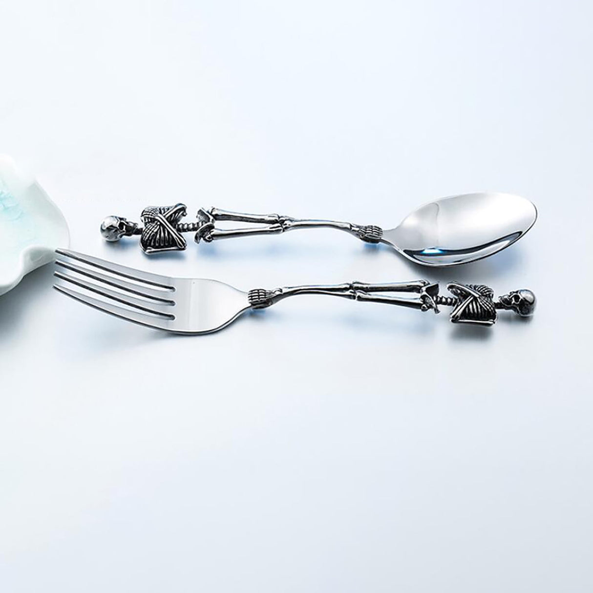 Stainless Steel Skeleton Skull Spoon and Fork Flatware Tableware Gifts for Halloween Easter and Christmas (Spoon) A