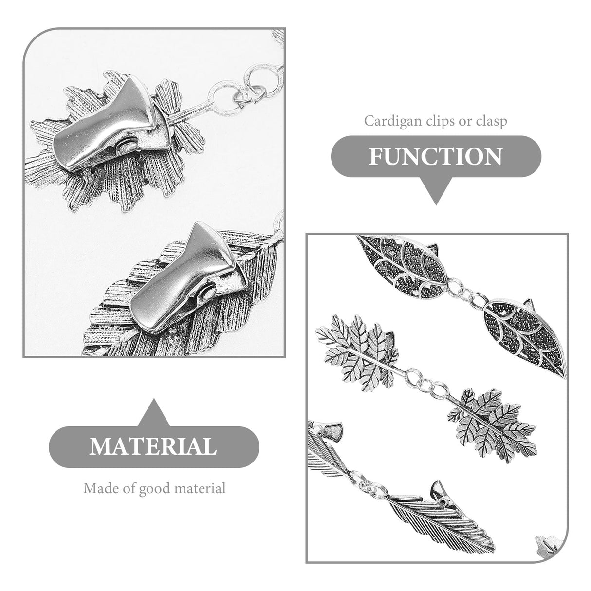 5pcs Metal Leaf Sweater Clips Cinch Clips for Cardigans Dress Shawls Collar Accessories 9.00X1.80X0.70CM Silver