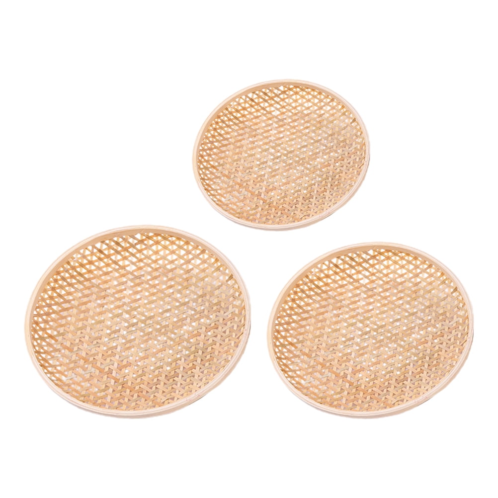 Set of 3 Shallow Baskets with Woven Trays - Multi-Purpose Fruit, Vegetable, Dessert Serving and Wall Decor Traditional Chinese Style