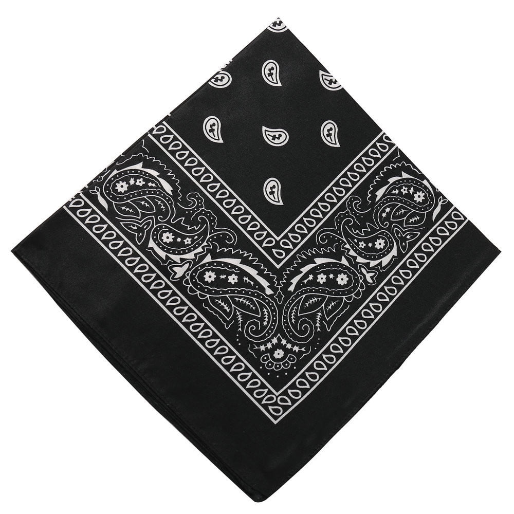 22 inch Cotton Paisley Bandana Multi Colored Set Cowboy Bandana Head Scarf Double-sided for Men & Women Black